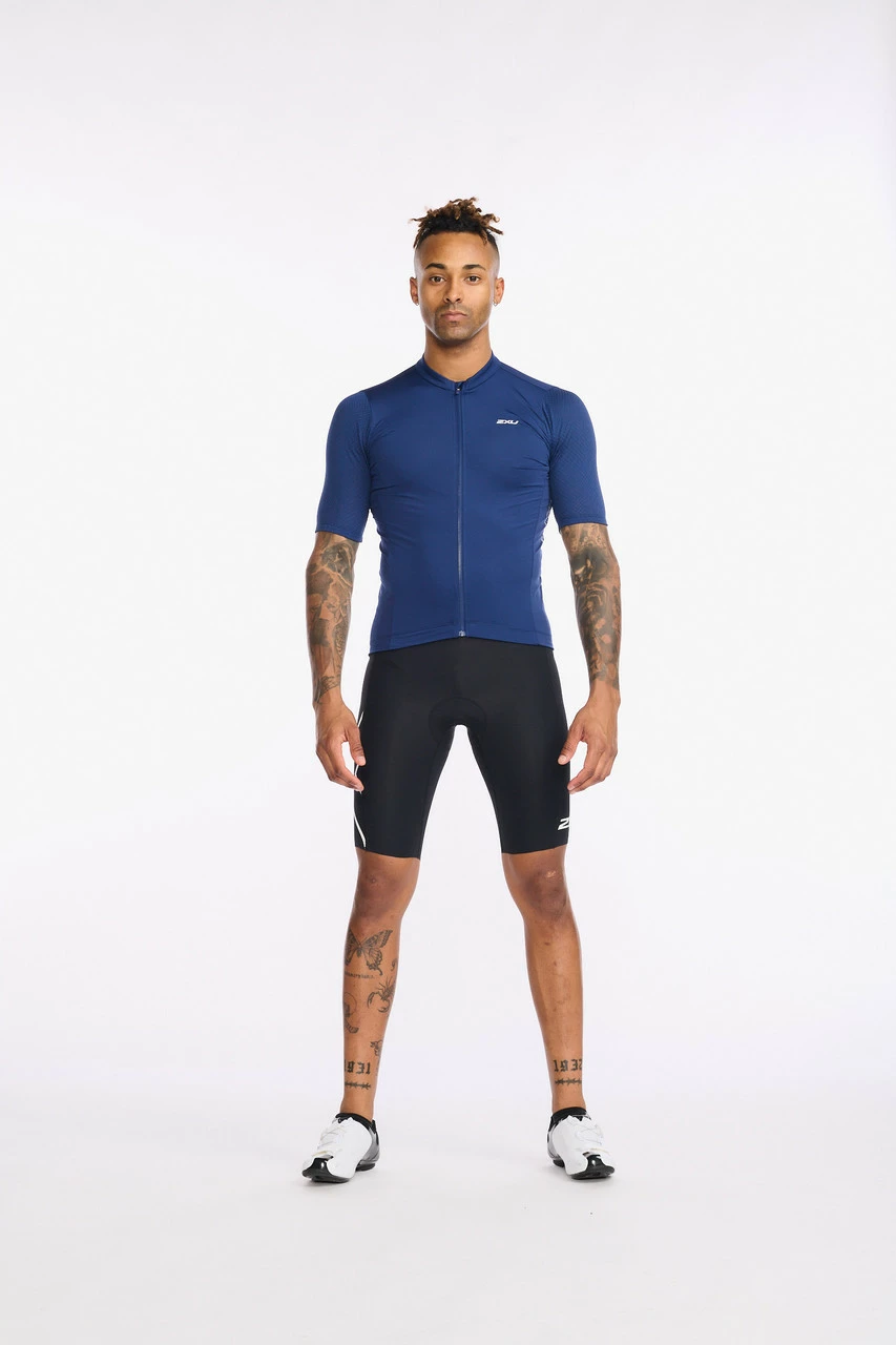 2XU - Aero Cycle Short Sleeve Jersey - Men's - Medieval/White Reflective - 2023 1 2XU - Aero Cycle Short Sleeve Jersey - Men's - Medieval/White Reflective - 2023